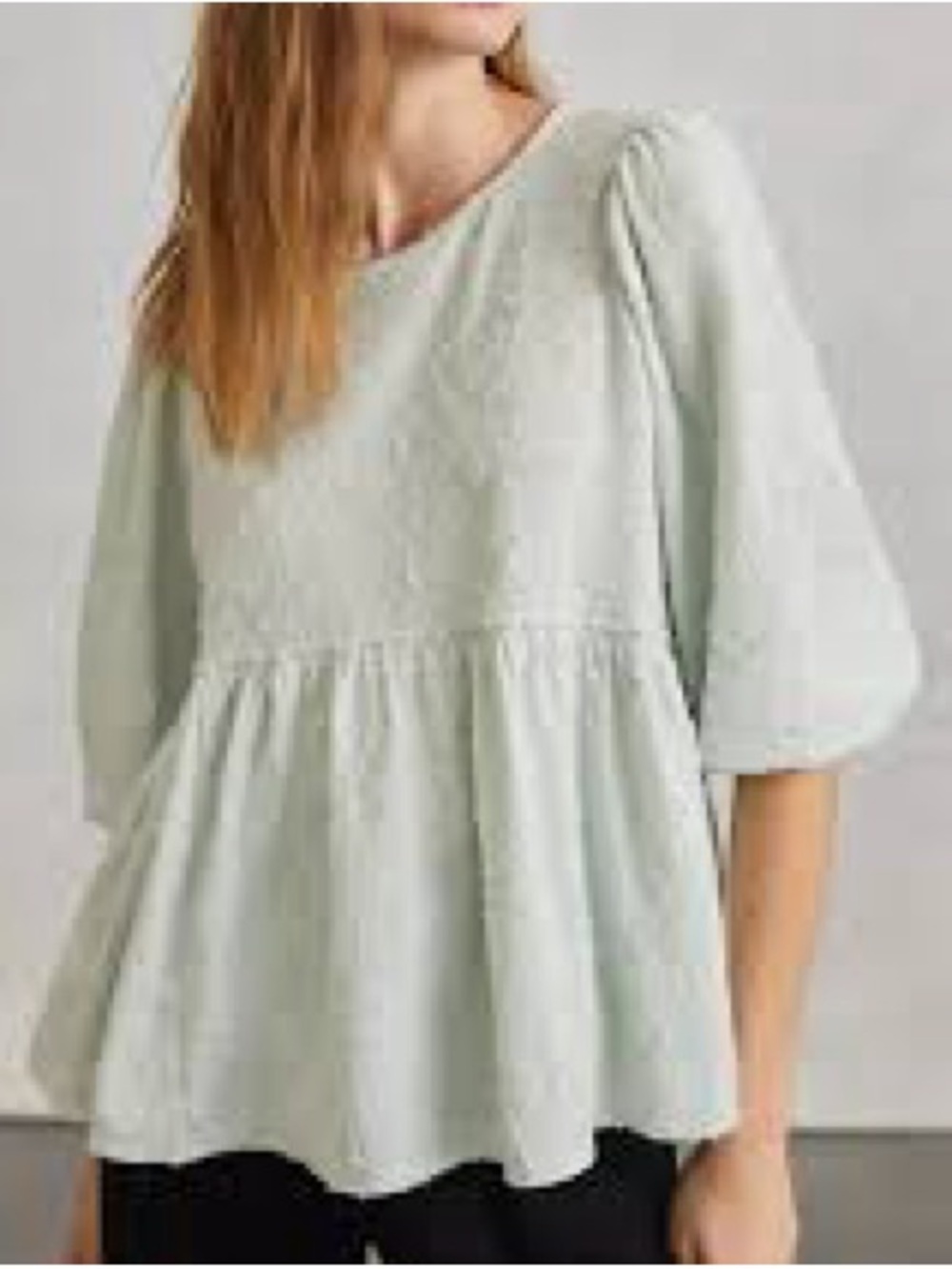 Anthropologie Amorina Mint Green Textured Babydoll Top Blouse Size Medium